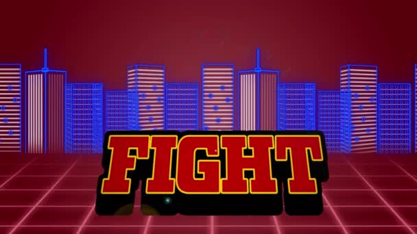 在红色的空间里 围绕着城市的轮廓展开了激烈的战斗 计算机 游戏和技术概念数字生成的视频 — 图库视频影像