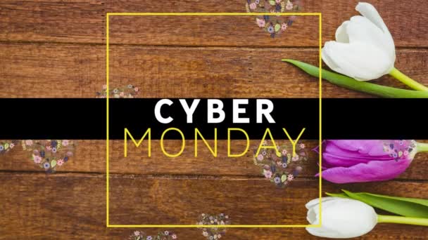 Cyber Monday Text Banner Floral Designs Heart Shape Floating Daisies — Stock Video