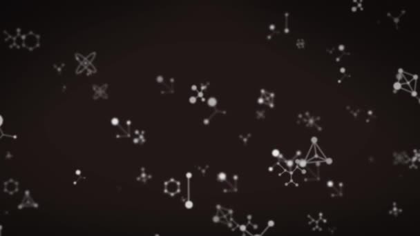 Анімація Рухомих Білих Молекул Чорному Тлі Технологія Цифрового Інтерфейсу Фонове — стокове відео