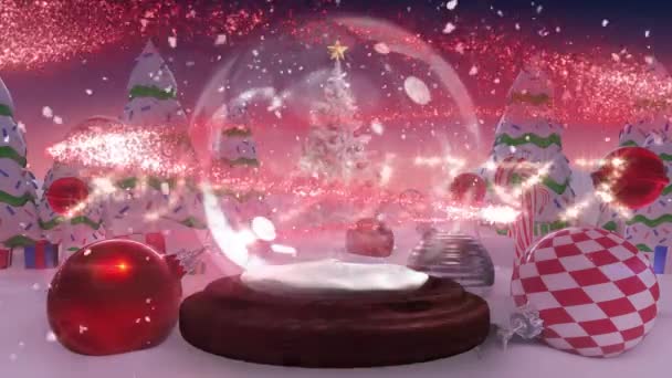 Wesołych Świąt Chińskim Tekście Spadająca Gwiazda Wirująca Wokół Kuli Śnieżnej — Wideo stockowe