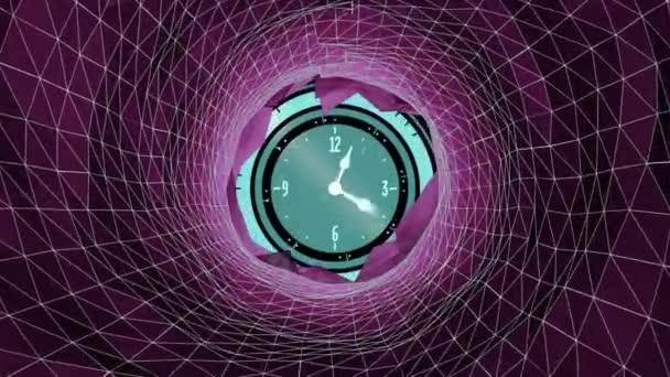 Animation Clock Digital Tunnel Black Background Digital Interface Concept Digitally — Stock Video