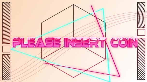 Animation Des Münztextes Über Neon Formen Auf Weißem Hintergrund Videospiel — Stockvideo