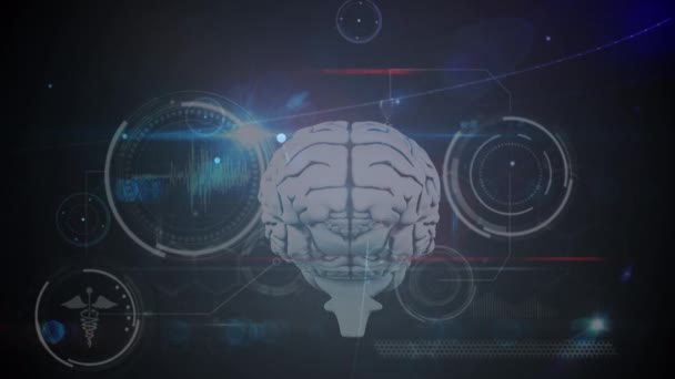 Animação Redes Conexões Sobre Processamento Dados Médicos Com Cérebro Humano — Vídeo de Stock