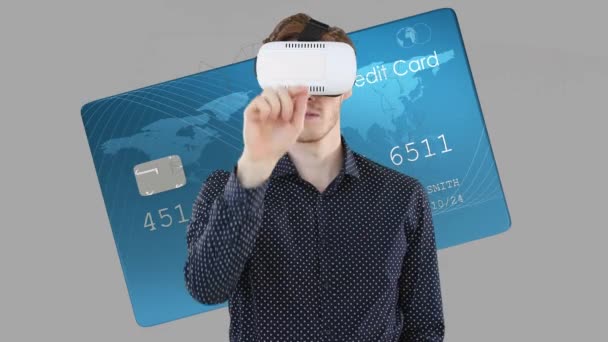 Homme Caucasien Portant Casque Sur Une Carte Bancaire Finance Mondiale — Video