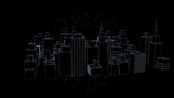 Şehir Manzarası Üzerindeki Bağlantı Ağlarının Animasyonu Küresel Bağlantılar Veri Işleme — Stok video