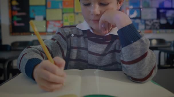 Kafkasyalı Mutlu Okul Çocuğu Üzerinden Bağlantı Ağının Animasyonu Küresel Eğitim — Stok video