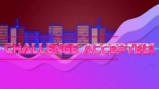 Animação Desafio Aceito Sobre Cidade Contorno Espaço Vermelho Computador Jogos — Vídeo de Stock