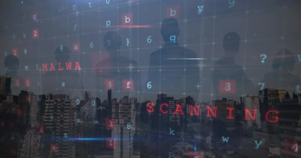 Animace Textu Kyberkriminalitě Nad Městem Online Bezpečnost Počítačová Trestná Činnost — Stock video