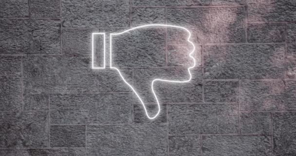 Animation Flickering Neon Thumbs Icon Brick Wall Social Media Communication — Stock Video