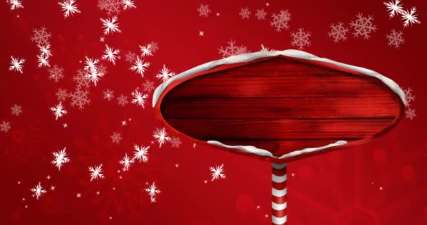Animacja Znaku Drogowego Przestrzeni Kopii Śniegu Spada Boże Narodzenie Czerwonym — Wideo stockowe