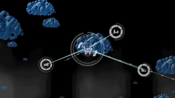 在黑色背景上连接大脑的网络动画 全球网络 数据处理和数字接口概念 — 图库视频影像