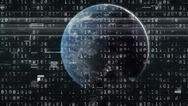 Animatie Van Binaire Codering Planeet Aarde Wereldwijde Gegevensverwerking Verbindingen Digitale — Stockvideo