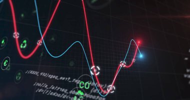 Finansal veri işleme resmi. küresel iş, finans, dijital arayüz ve bağlantılar konsepti dijital olarak oluşturulmuş görüntü.