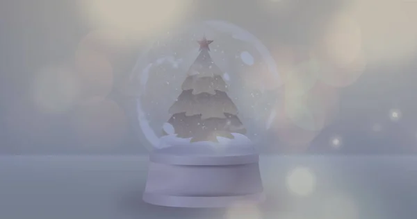 Afbeelding Van Lichten Vlekken Vallen Sneeuwbol Grijze Achtergrond Kerstmis Traditie — Stockfoto