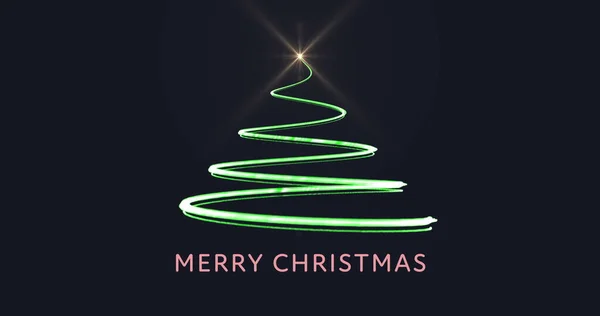 Afbeelding Van Woorden Merry Christmas Christmas Tree Formed Green Glolowing — Stockfoto