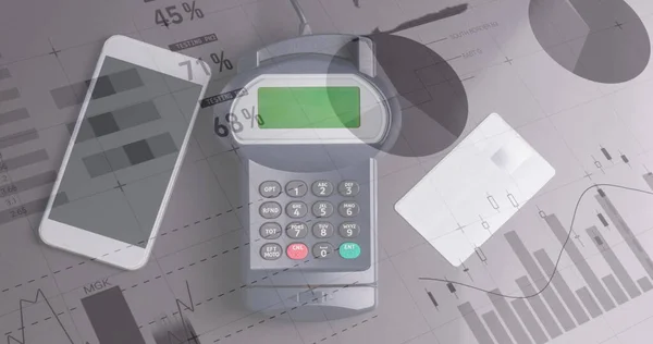 Image Financial Data Processing Credit Card Terminal Smartphone Credit Card — Stock Photo, Image