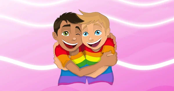 Afbeelding Van Cartoon Gay Paar Roze Achtergrond Igbt Concept Van — Stockfoto