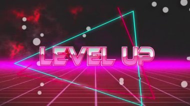 Pembe ve siyah dijital alandaki üçgenlerin üst seviyelerinin animasyonu. bilgisayarlar, oyunlar, teknoloji konsepti dijital olarak oluşturulmuş video.