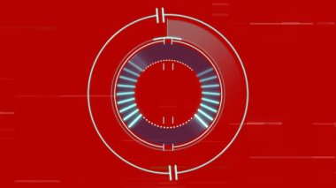 Kırmızı arkaplanda parazit ve tarama animasyonu. küresel veri işleme ve dijital arayüz konsepti dijital olarak oluşturulmuş video.