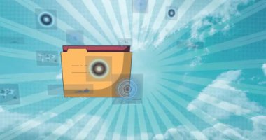 Mavi arkaplanda dizin ve dijital ekranların animasyonu. küresel iletişim teknolojisi konsepti dijital olarak oluşturulmuş video.