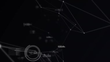 Bağlantı ağlarının animasyonu ve kara arkaplan üzerinden veri işleme. küresel bağlantılar, veri işleme ve dijital arayüz konsepti dijital olarak oluşturulmuş video.