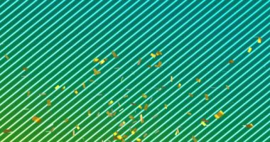 Gradyan yeşilden sarı çizgili arka plana konfetilerin düşüşünün animasyonu. parti ve kutlama konsepti dijital olarak oluşturulmuş video.