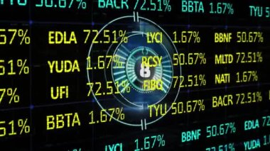 Borsa veri işlemlerinin dijital animasyonu neon yuvarlak tarayıcıdaki geri sayıma karşı. bilgisayar arayüzü ve teknoloji kavramı