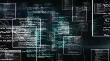 Siyah zemin üzerinde çeşitli veri işleme animasyonları. küresel ağlar, bağlantılar, veri işleme ve dijital arayüz kavramı dijital olarak oluşturulmuş video.