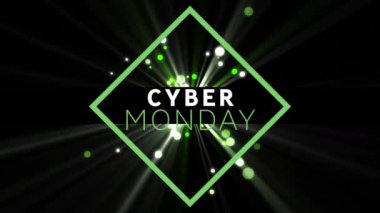 Pazartesi siber metin afişinin dijital animasyonu siyah arkaplandaki yeşil ışık noktalarına karşı. satış indirimi ve perakende iş konsepti