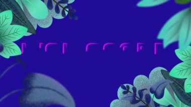 Mavi arkaplandaki çiçek simgelerinin üzerinde yüksek puanlı metin animasyonu. Sosyal medya ve iletişim arayüzü kavramı dijital olarak oluşturulmuş video.