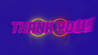 Mavi arkaplandaki neon oyun alanı üzerinden teşekkür mesajının animasyonu. Sosyal medya ve iletişim arayüzü kavramı dijital olarak oluşturulmuş video.