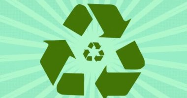 Yeşil arkaplanda geri dönüşüm sembolünün animasyonu. çevre, sürdürülebilirlik, ekoloji, yenilenebilir enerji, küresel ısınma ve iklim değişikliği farkındalığı.