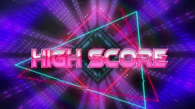 Dijital uzayda yüksek skorun animasyonu. bilgisayar, oyunlar ve teknoloji konsepti dijital olarak oluşturuldu.