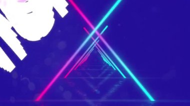 Mavi arkaplanda neon şekiller üzerine yüksek skorlu metin animasyonu. Sosyal medya ve iletişim arayüzü kavramı dijital olarak oluşturulmuş video.