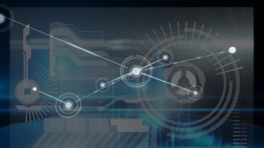 Siyah arka planda bağlantı ağının ve veri işleme ağının animasyonu. küresel iş, bağlantılar ve dijital arayüz konsepti dijital olarak oluşturulmuş video.