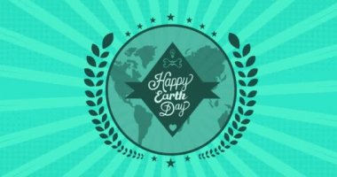 Yeşil arka planda mutlu dünya gününün animasyonu. çevre, sürdürülebilirlik, ekoloji, yenilenebilir enerji, küresel ısınma ve iklim değişikliği farkındalığı.