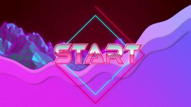 Pembe ve siyah arka planda yeni bir başlangıç ve dağların animasyonu. bilgisayarlar, oyunlar, teknoloji konsepti dijital olarak oluşturulmuş video.