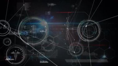 Siyah arka planda bağlantı ağının ve veri işleme ağının animasyonu. küresel iş, bağlantılar ve dijital arayüz konsepti dijital olarak oluşturulmuş video.