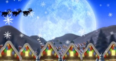 Noel Baba 'nın Noel' de kızakta geçirdiği kış manzarasının animasyonu. Noel, kış, gelenek ve kutlama konsepti dijital olarak oluşturulmuş video.