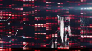 Bağlantı ağlarının üzerinde titreşen kırmızı dikdörtgenlerin animasyonu. küresel ağlar, bağlantılar, veri işleme ve dijital arayüz kavramı dijital olarak oluşturulmuş video.