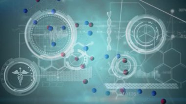 Gri arka plandaki veri işleme üzerindeki DNA iplikçiklerinin animasyonu. küresel bilim, veri işleme, bağlantılar ve dijital arayüz konsepti dijital olarak oluşturulmuş video.