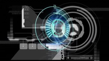 Siyah arkaplanda veri işleme üzerinde tarama kapsamı animasyonu. küresel hesaplama, veri işleme, bağlantılar ve dijital arayüz konsepti dijital olarak oluşturulmuş video.