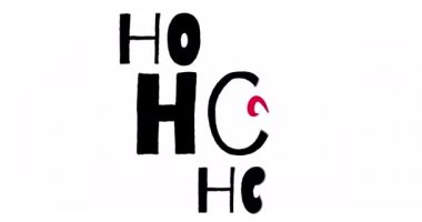 Beyaz arka planda noel süslemeleri olan ho ho-ho metninin animasyonu. Noel, kış, gelenek ve kutlama konsepti dijital olarak oluşturulmuş video.