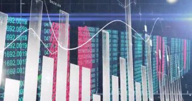 Biyometrik parmak iziyle ızgara üzerinde istatistik kaydı ve veri işleme animasyonu. küresel iş, finans, veri işleme ve dijital arayüz kavramı dijital olarak oluşturulmuş video.