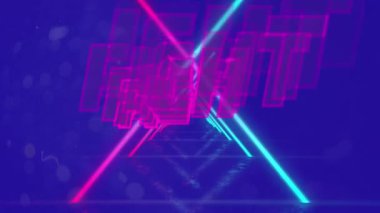 Mavi arkaplanda neon şekiller üzerine dövüş metninin animasyonu. Sosyal medya ve iletişim arayüzü kavramı dijital olarak oluşturulmuş video.