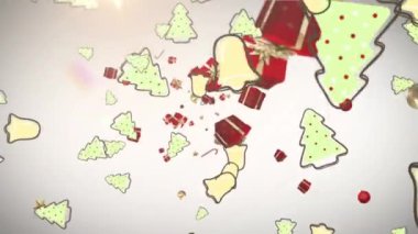 Gri arkaplanda ışık lekesi üzerine düşen çoklu noel konsepti simgeleri. Noel şenliği ve kutlama konsepti