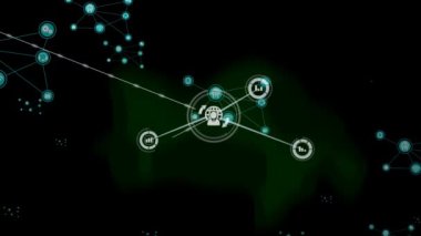 Siyah arkaplandaki bağlantı ağının canlandırılması. küresel ağlar, bağlantılar, veri işleme ve dijital arayüz kavramı dijital olarak oluşturulmuş video.