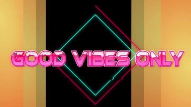 İyi titreşimlerin animasyonu sadece şekiller ve siyah arkaplandaki turuncu çerçeve üzerinden yazılır. Video oyunu, eğlence ve dijital arayüz kavramı dijital olarak oluşturuldu.