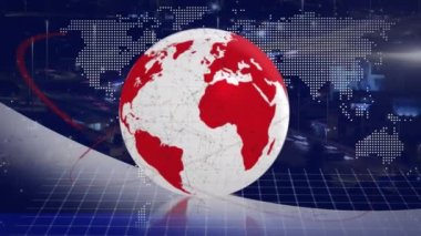 Veri işleme ve ızgara üzerinde dünyanın animasyonu. küresel ağ, bağlantılar, teknoloji, veri işleme ve dijital arayüz kavramı dijital olarak oluşturulmuş video.