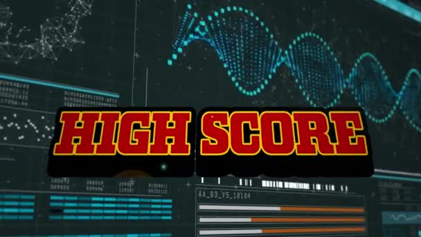 Animation de texte haute partition sur interface numérique. jeu vidéo, divertissement et concept d'interface numérique vidéo générée numériquement.
